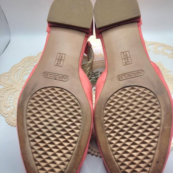 Aerosoles 9.5M Light Pink Suede Ankle Strap Flats - Picture 4 of 5